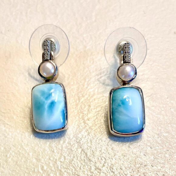 MARAHLAGO LARIMAR & PEARL PENDANT NECKLACE AND EARRING SET - Picture 3 of 3